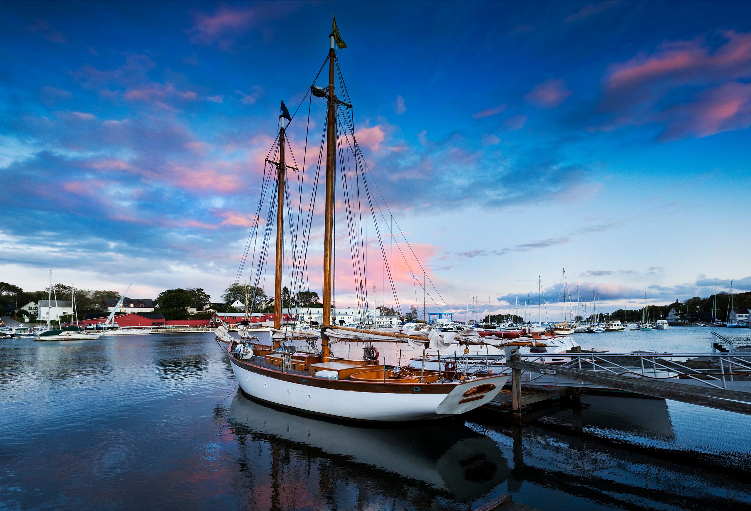 Camden harbor at dusk