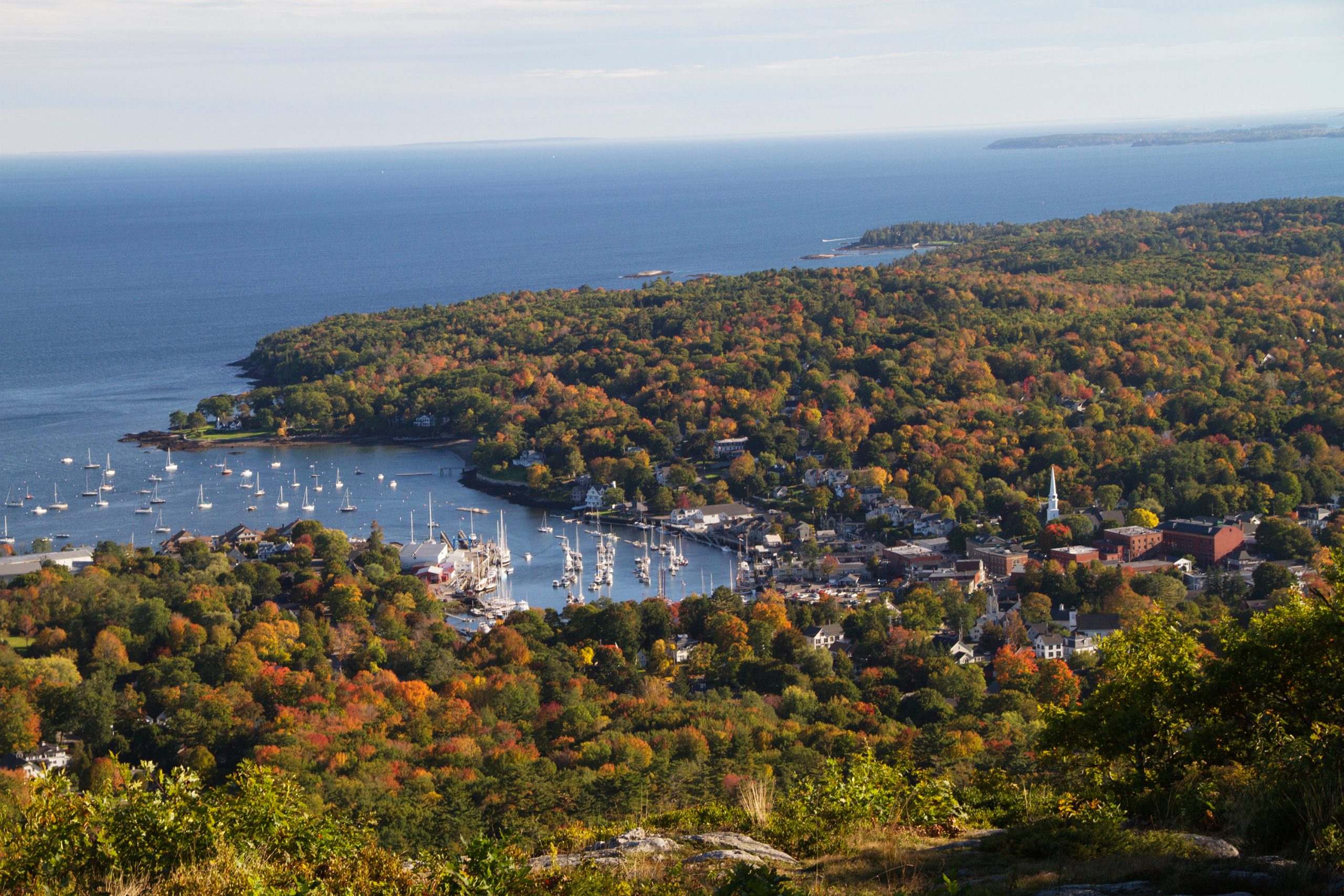 View of Camden with fall colors from Mount Battie